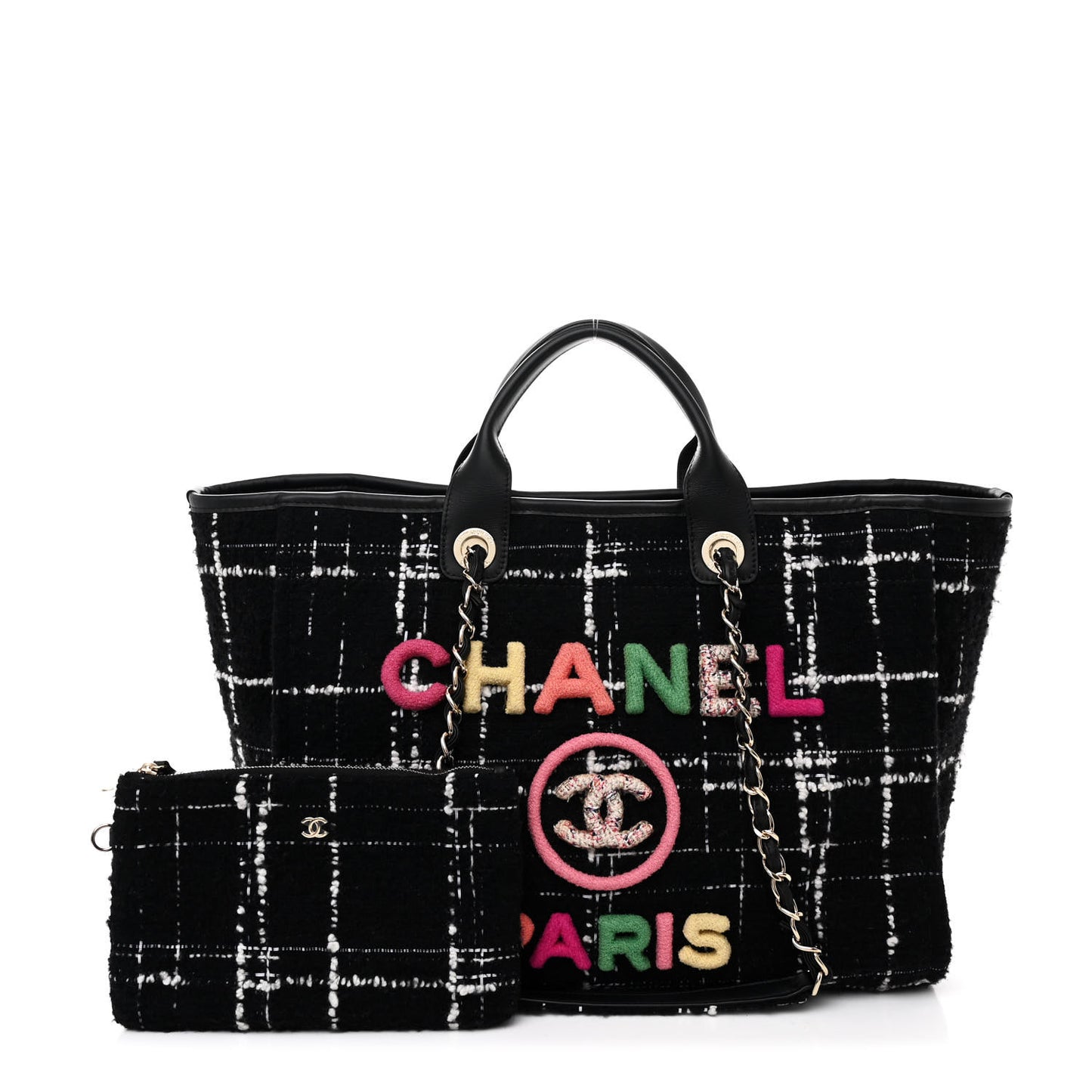 Tweed Medium Deauville Tote Black White Multicolor