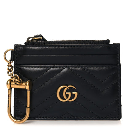 Gucci Calfskin Matelasse Chevron GG Marmont Key Case Card Holder Black 1 of 7
