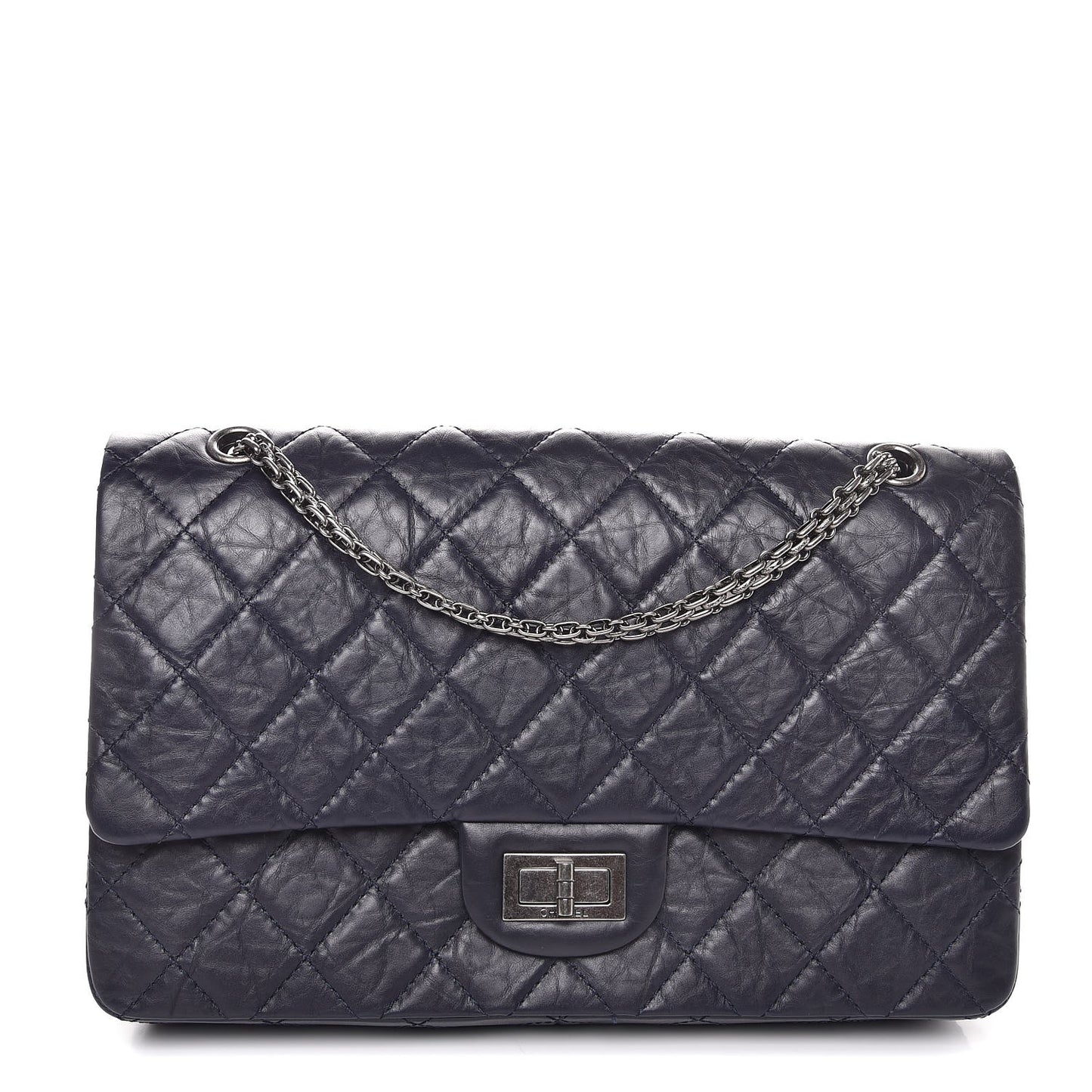 Aged Calfskin Quilted 2.55 Reissue 227 Flap Navy Blue