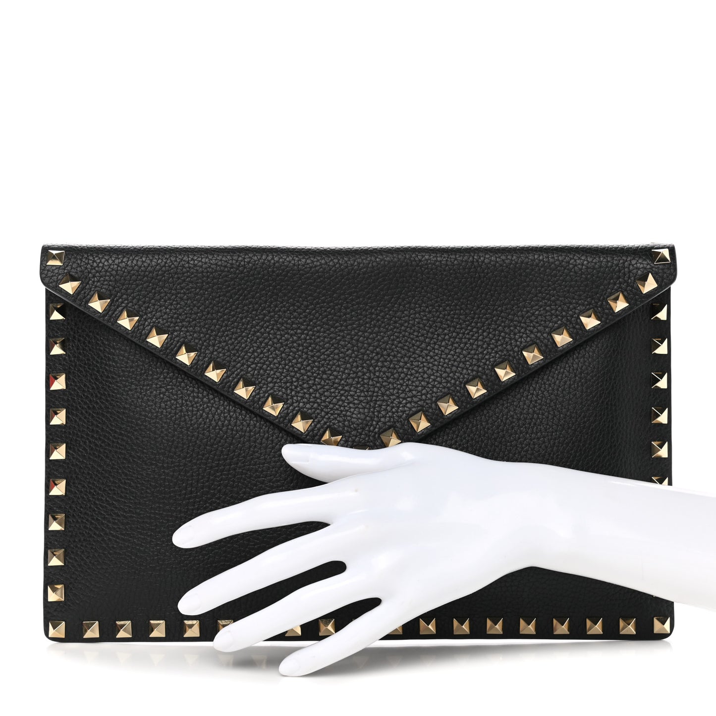 Pebbled Calfskin Large Rockstud Envelope Clutch Black