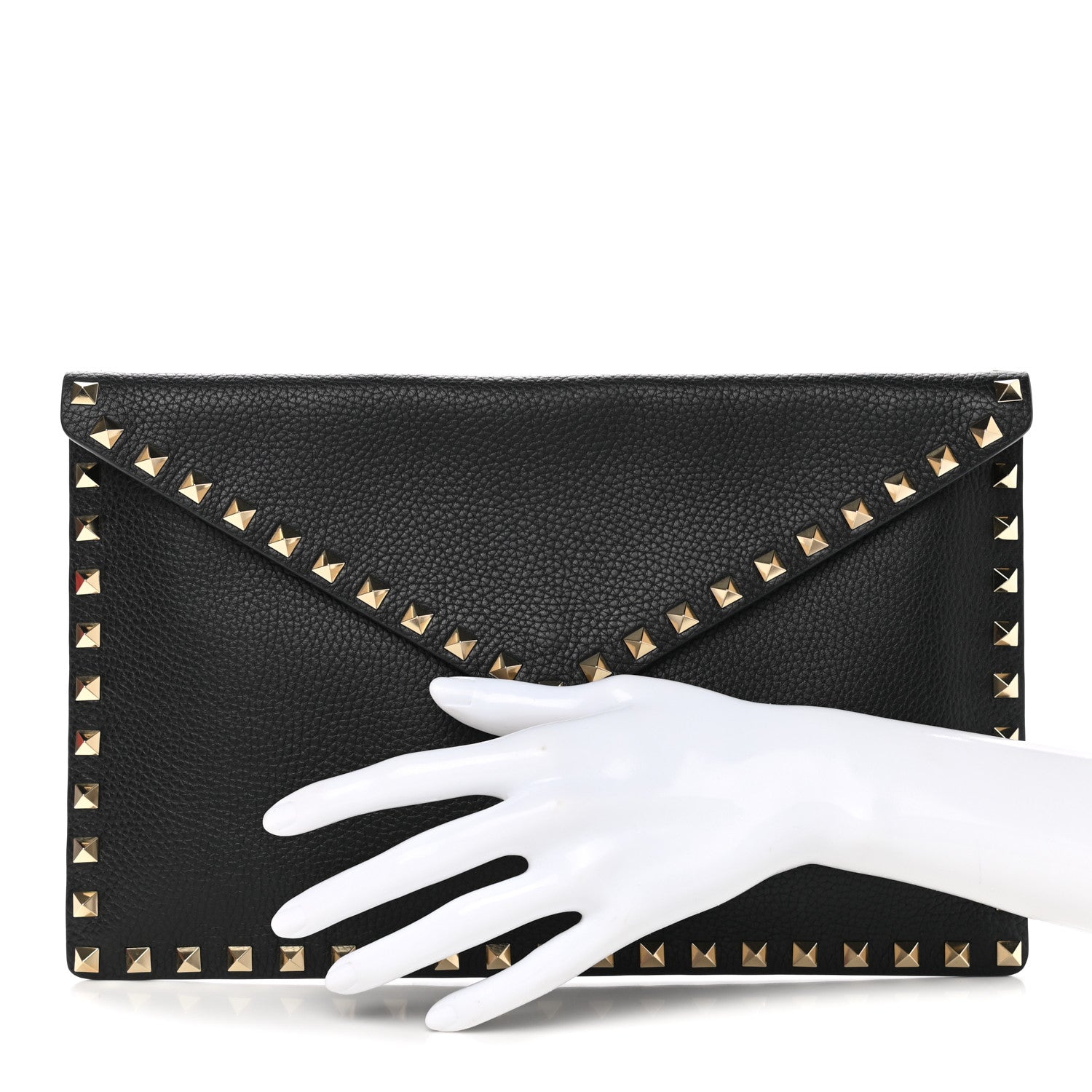 Valentino Garavani Pebbled Calfskin Large Rockstud Envelope Clutch Black 3 of 8