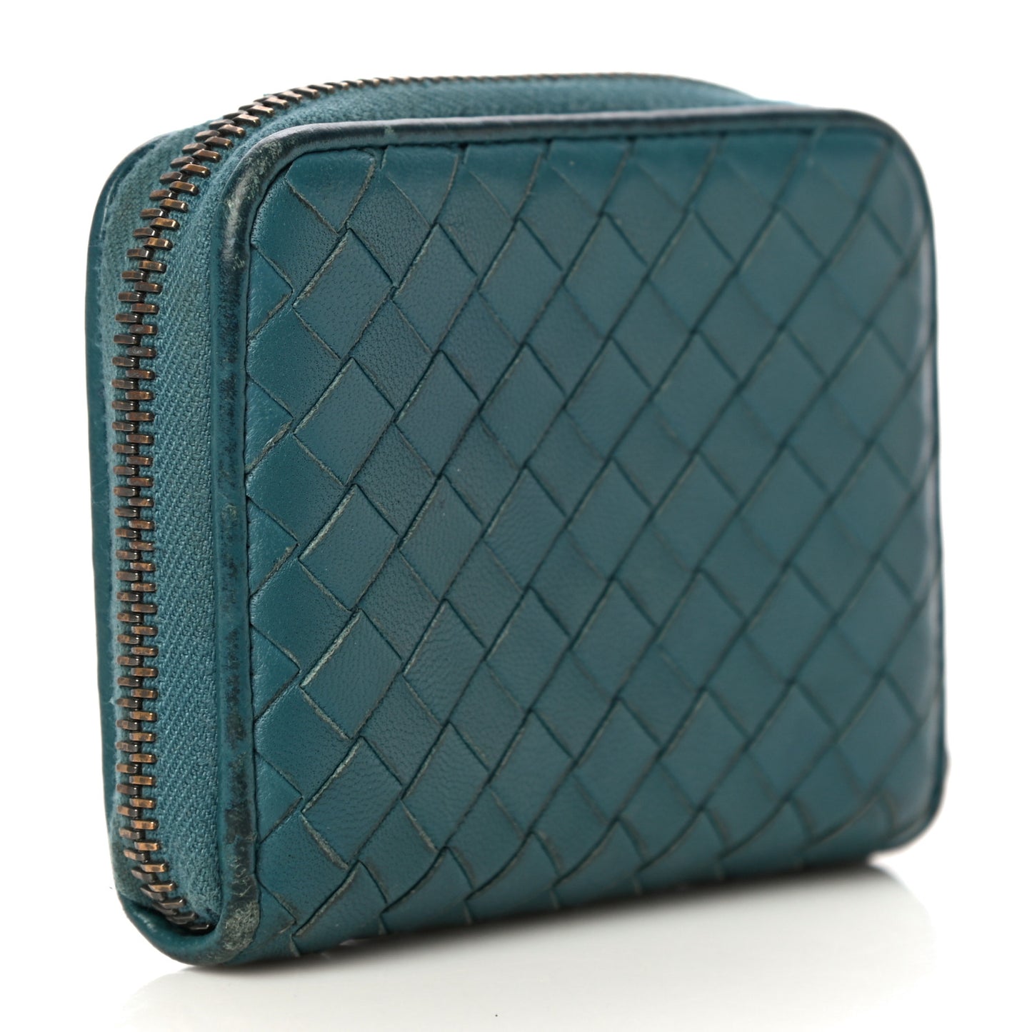 Nappa Intrecciato Zip Around Coin Purse Lagoon