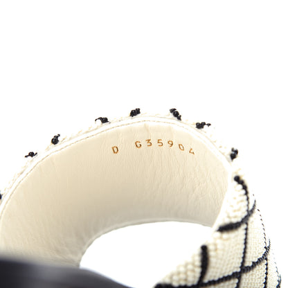 Chanel Pearl Embroidery Flat Sandals 38.5 White Black 10 of 11