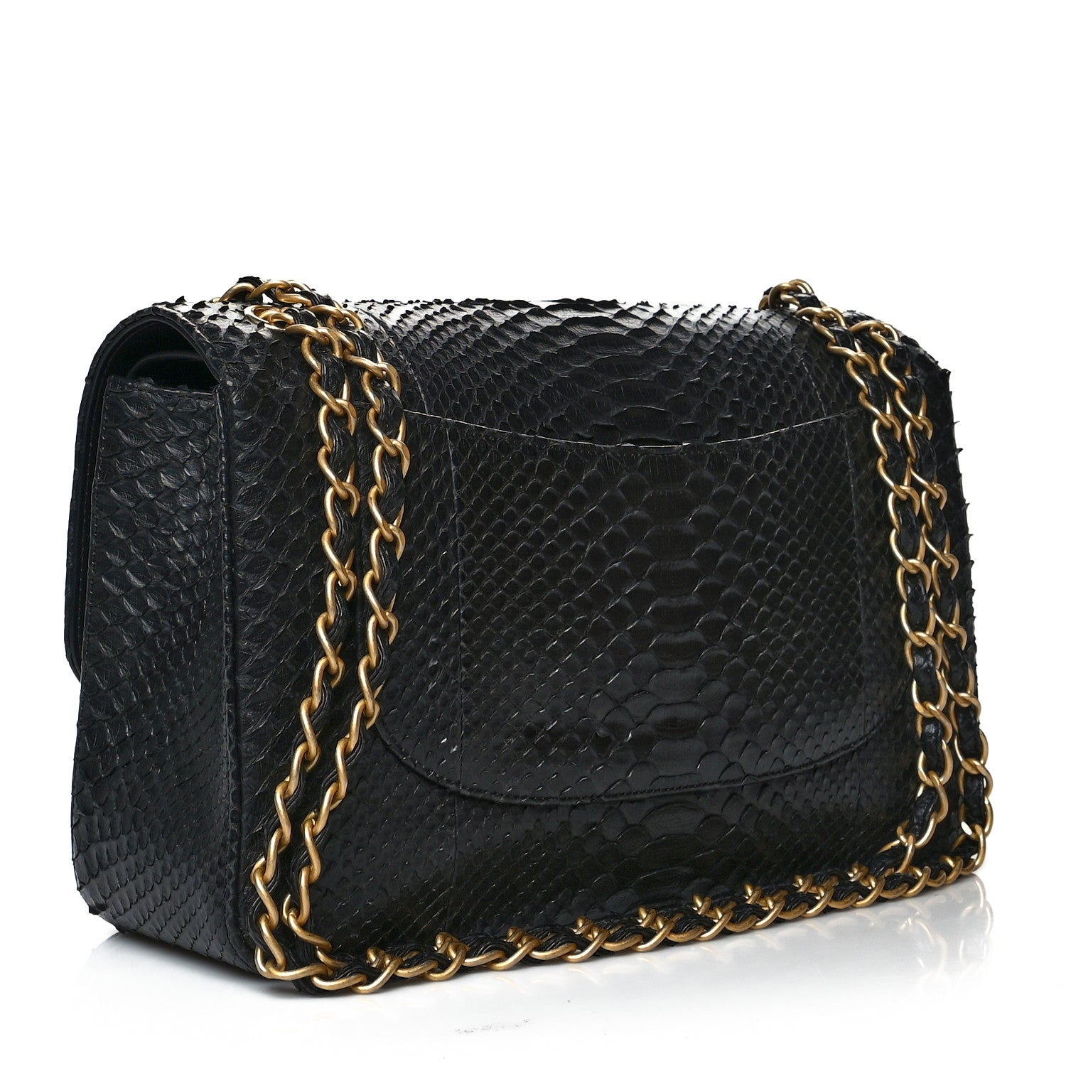 Chanel Snakeskin Jumbo Double Flap Black 2 of 14