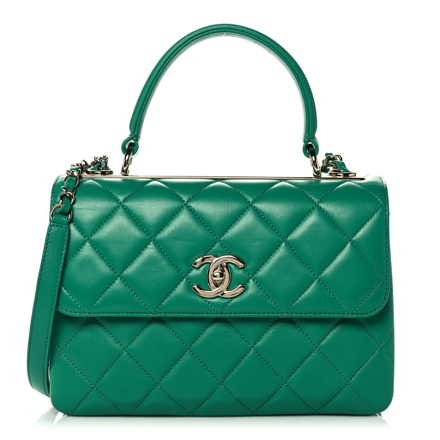 Lambskin Quilted Small Trendy CC Flap Dual Handle Bag Green