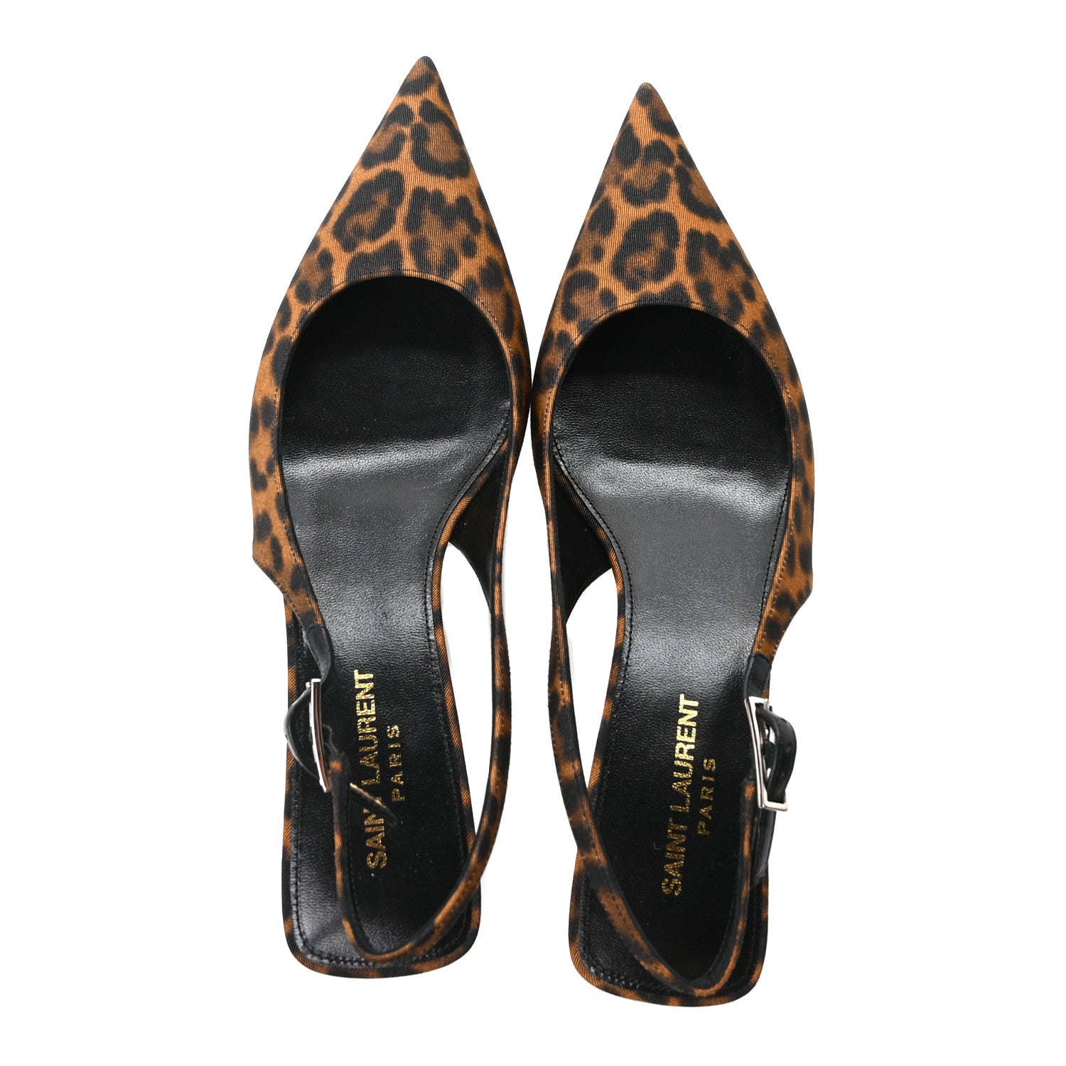 Saint Laurent Canvas Leopard Print Quadria 30 Slingback Pumps 37 Manto Naturale 2 of 8