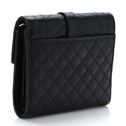 Saint Laurent Grain De Poudre Mixed Matelasse Triquilt Monogram Compact Tri Fold Wallet Black 4 of 14