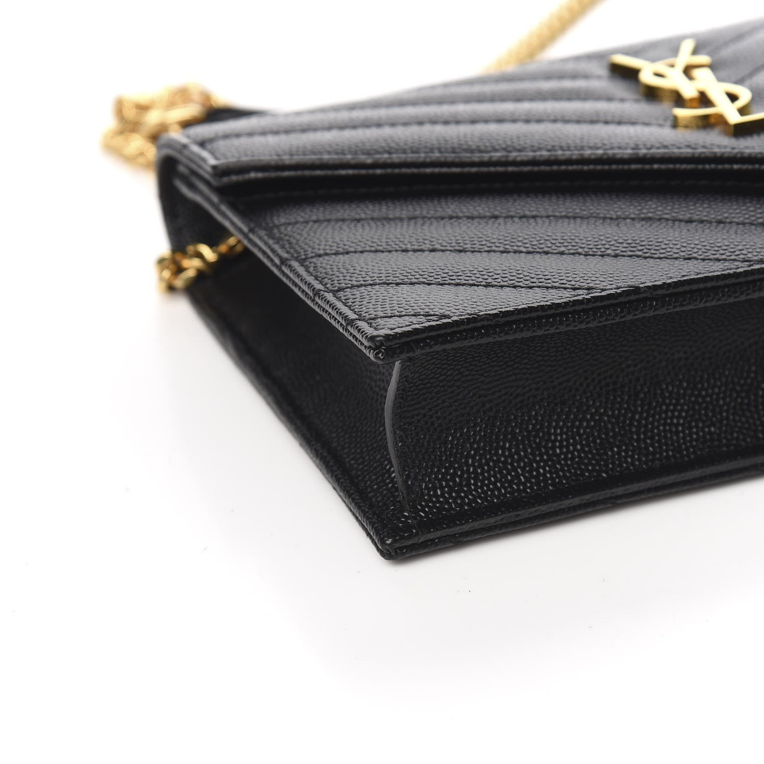 Saint Laurent Grain De Poudre Matelasse Chevron Monogram Envelope Chain Wallet Black 8 of 11