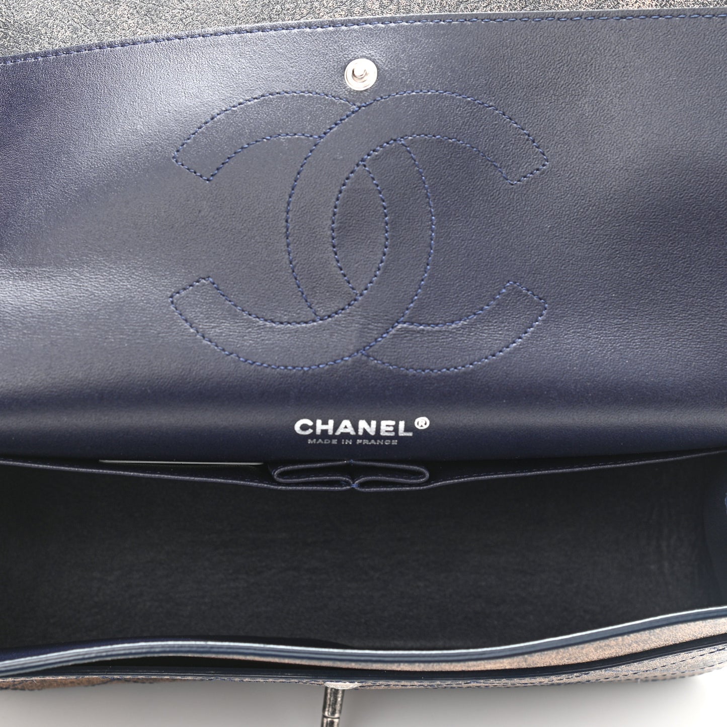 Calfskin Stitched Jumbo Double Flap Brown Blue