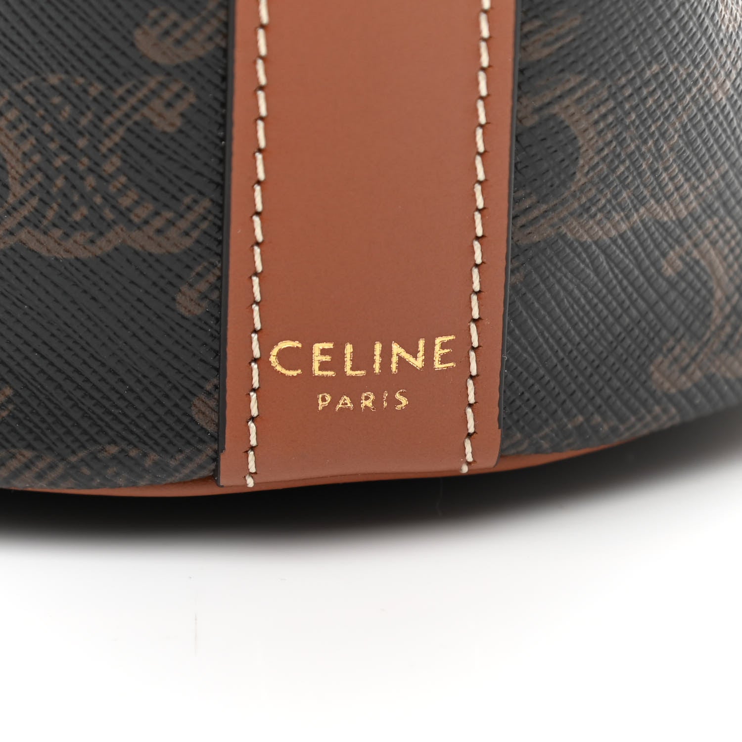 Celine Triomphe Canvas Calfskin Small Drawstring Bucket Bag Tan 6 of 9