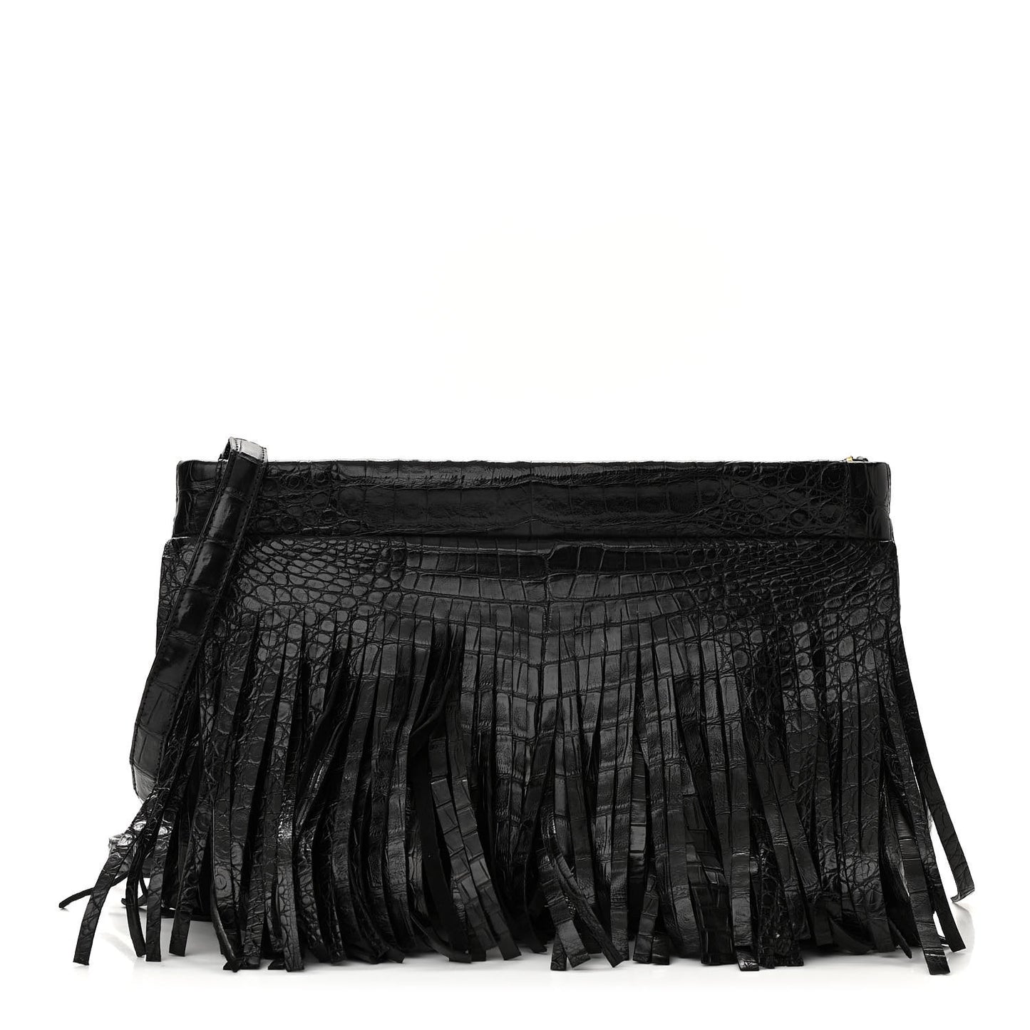 Crocodile Fringe Crossbody Clutch Black