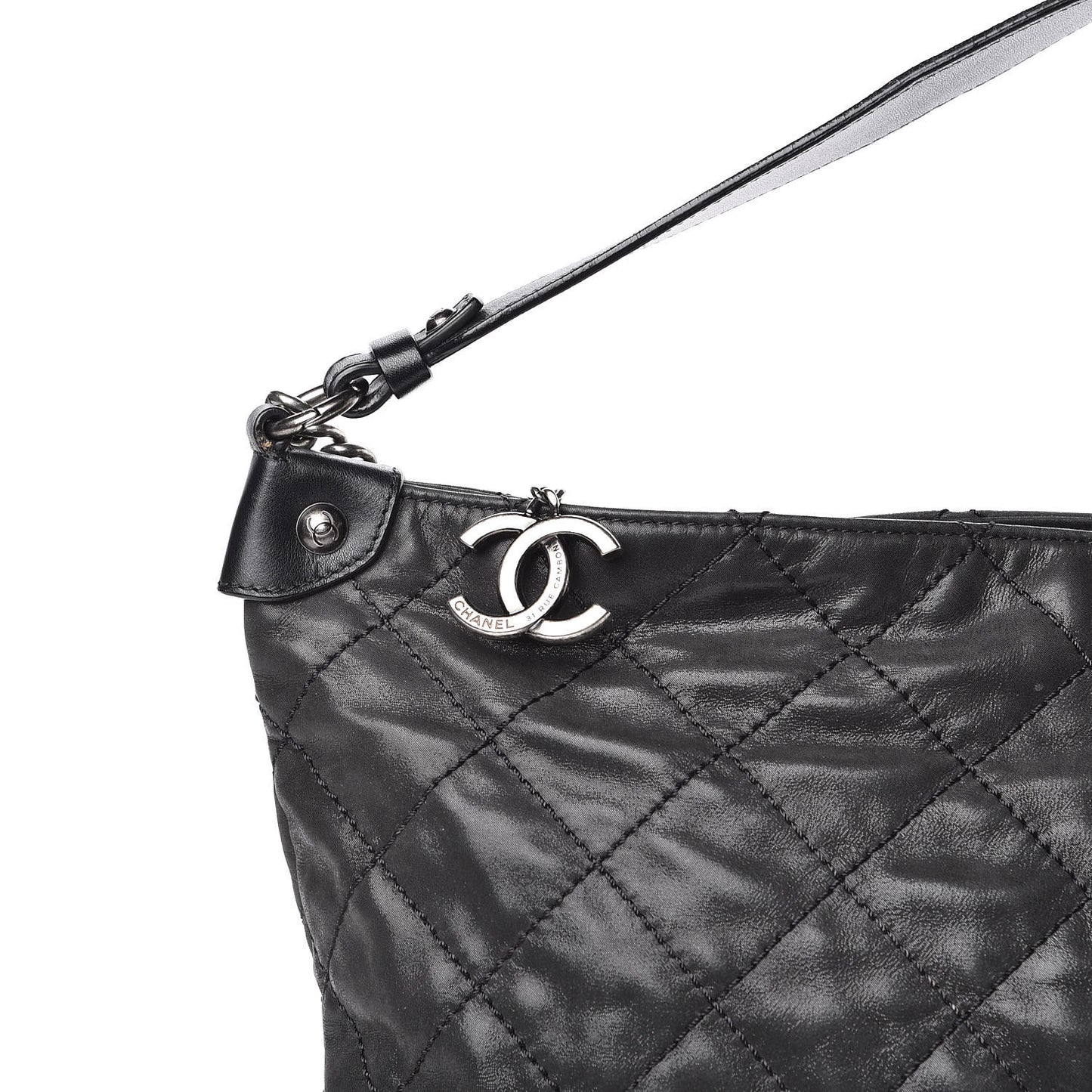 Iridescent Calfskin Coco Daily Hobo Black