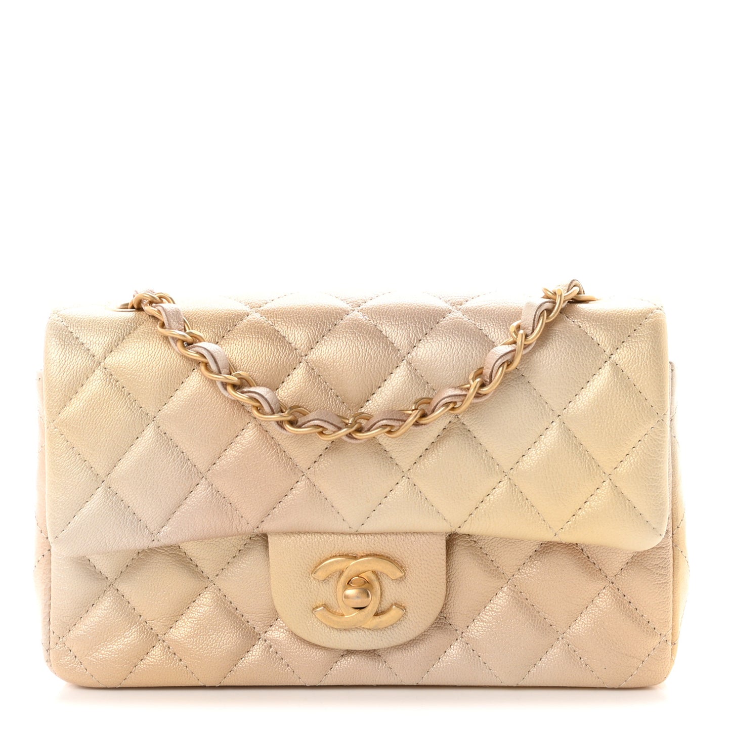 Metallic Goatskin Quilted Mini Rectangular Flap Gold