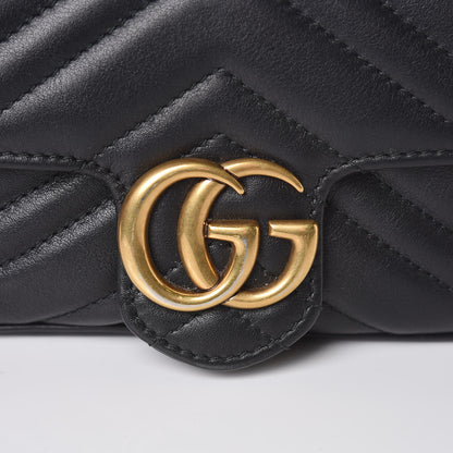 Gucci Calfskin Matelasse Super Mini GG Marmont Shoulder Bag Black 9 of 11