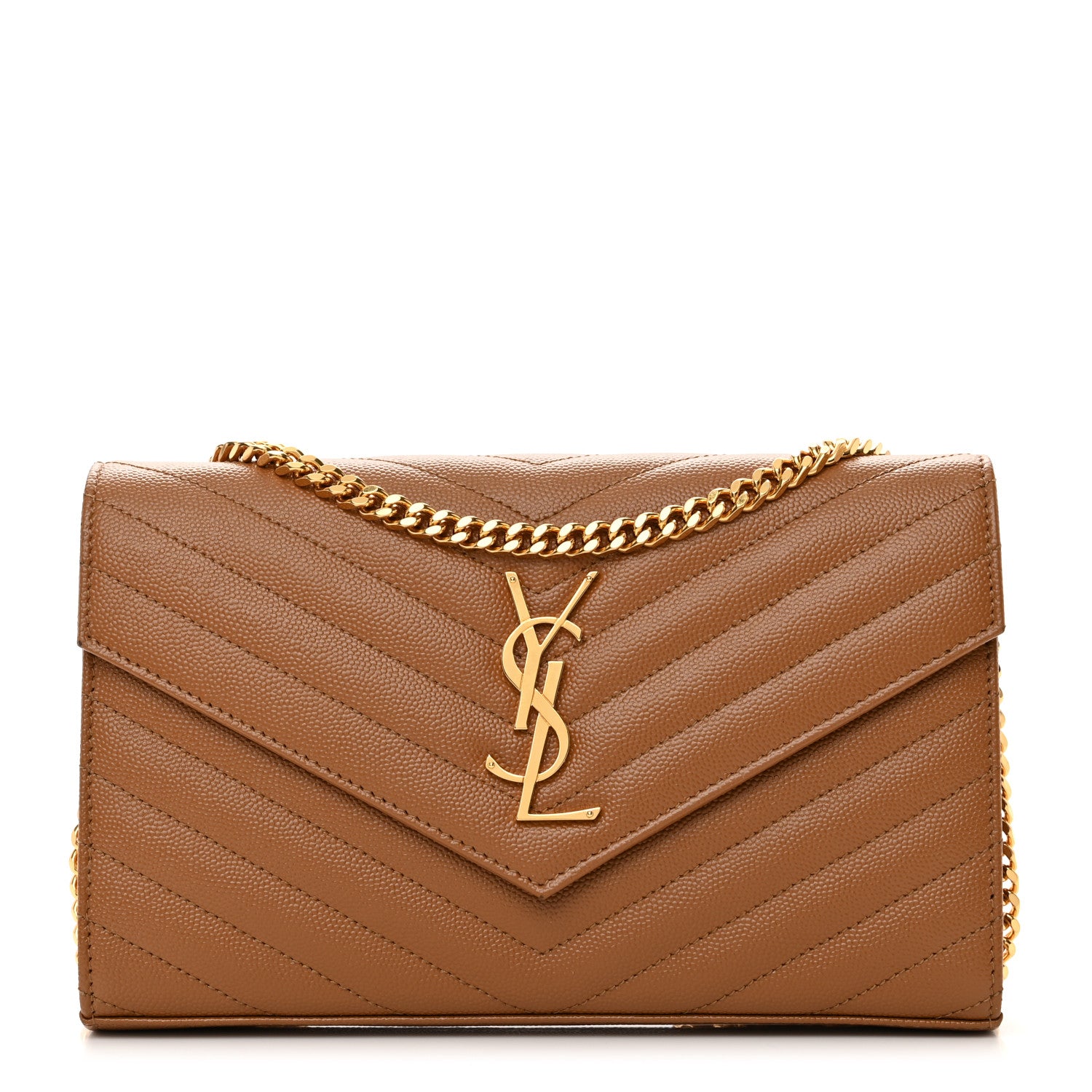 Saint Laurent Grain De Poudre Matelasse Chevron Cassandre Chain Wallet Cork 1 of 13