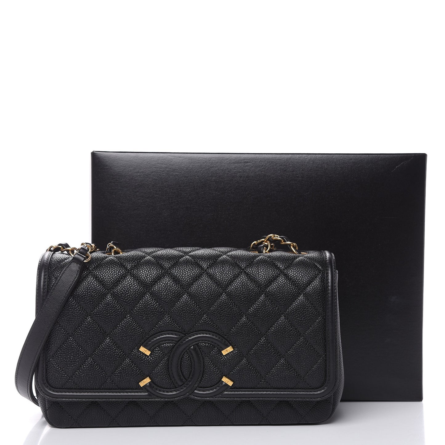 Caviar Quilted Medium CC Filigree Flap Black
