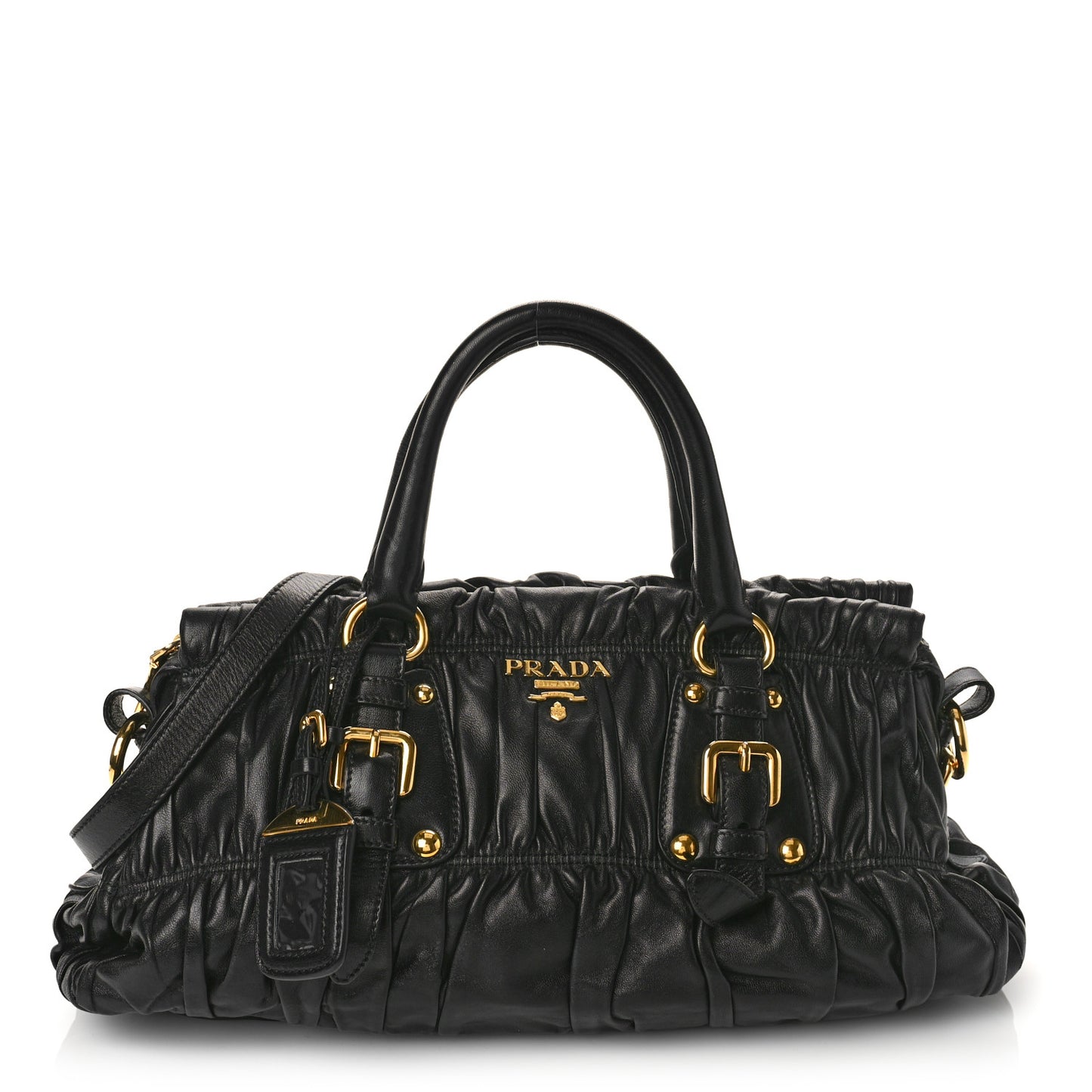 Nappa Gaufre Buckle Satchel Black