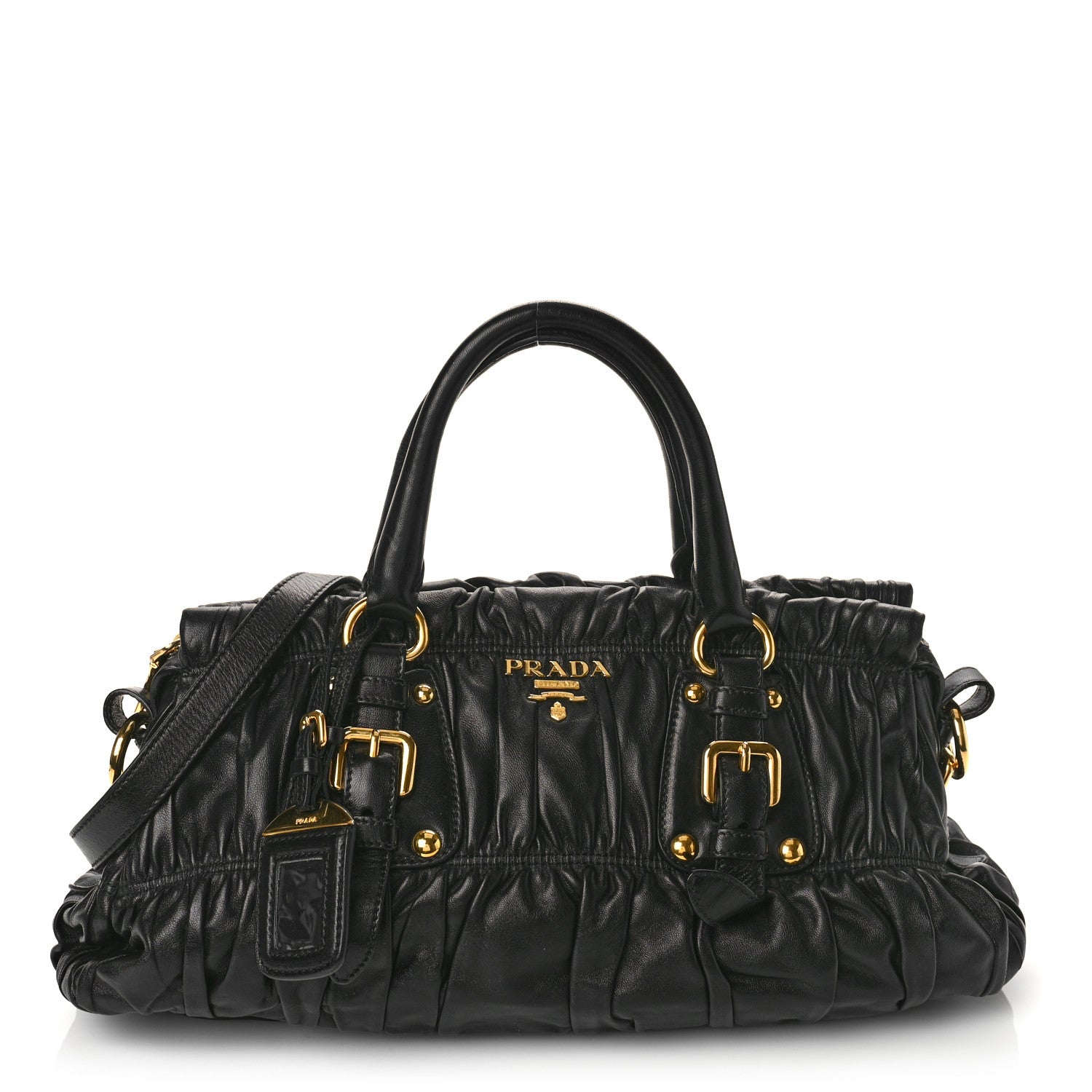 Prada Nappa Gaufre Buckle Satchel Black 1 of 10