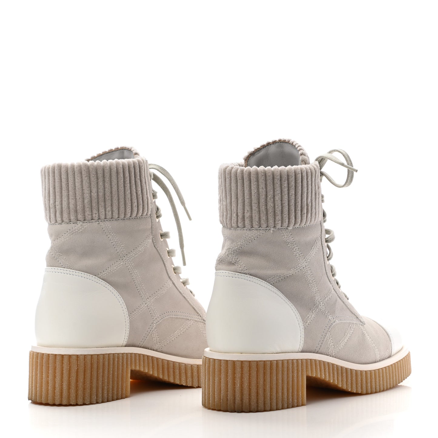 Suede Calfskin Velvet Quilted CC Combat Boots 37.5 Grey