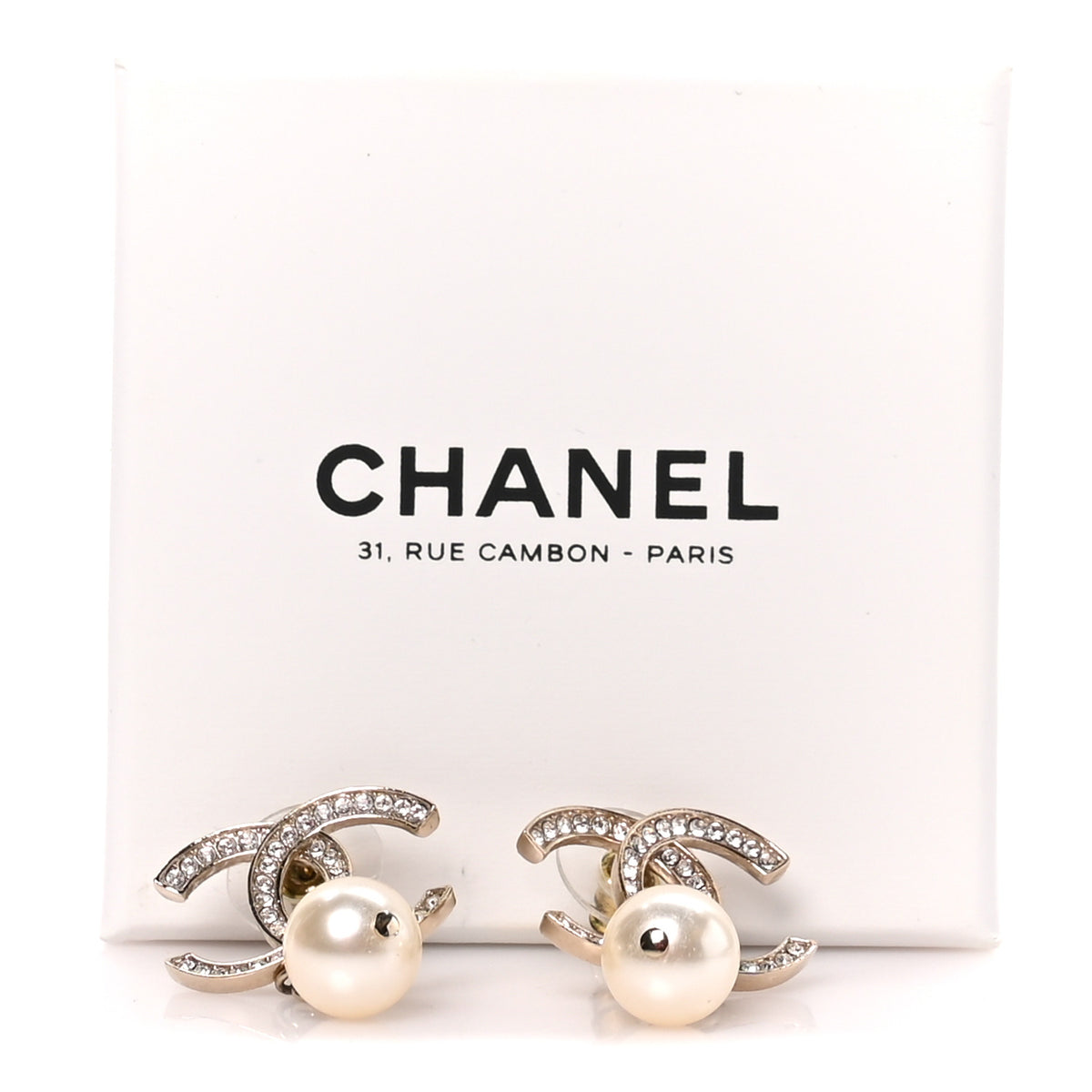 Crystal Pearl CC Drop Earrings Gold