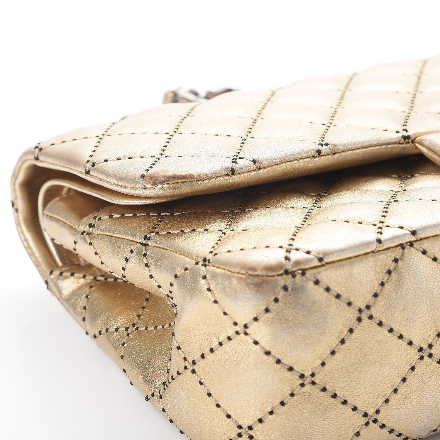 Chanel Metallic Lambskin Quilted Stitch Medium Double Flap Light Gold 19 of 21