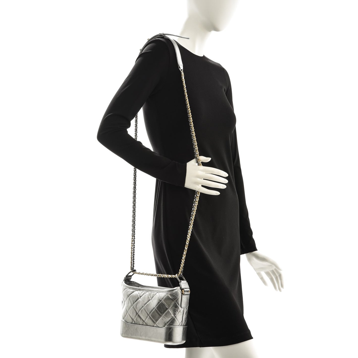 Metallic Aged Calfskin Quilted Small Gabrielle Hobo Silver