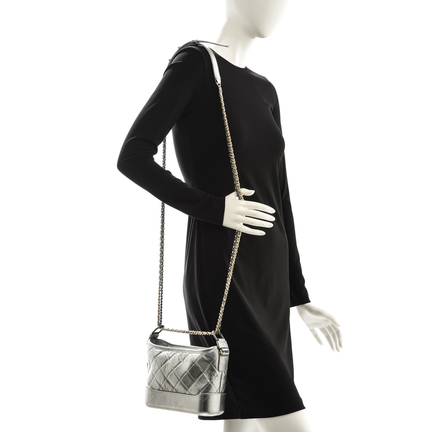 Chanel Metallic Aged Calfskin Quilted Small Gabrielle Hobo Silver 2 of 9