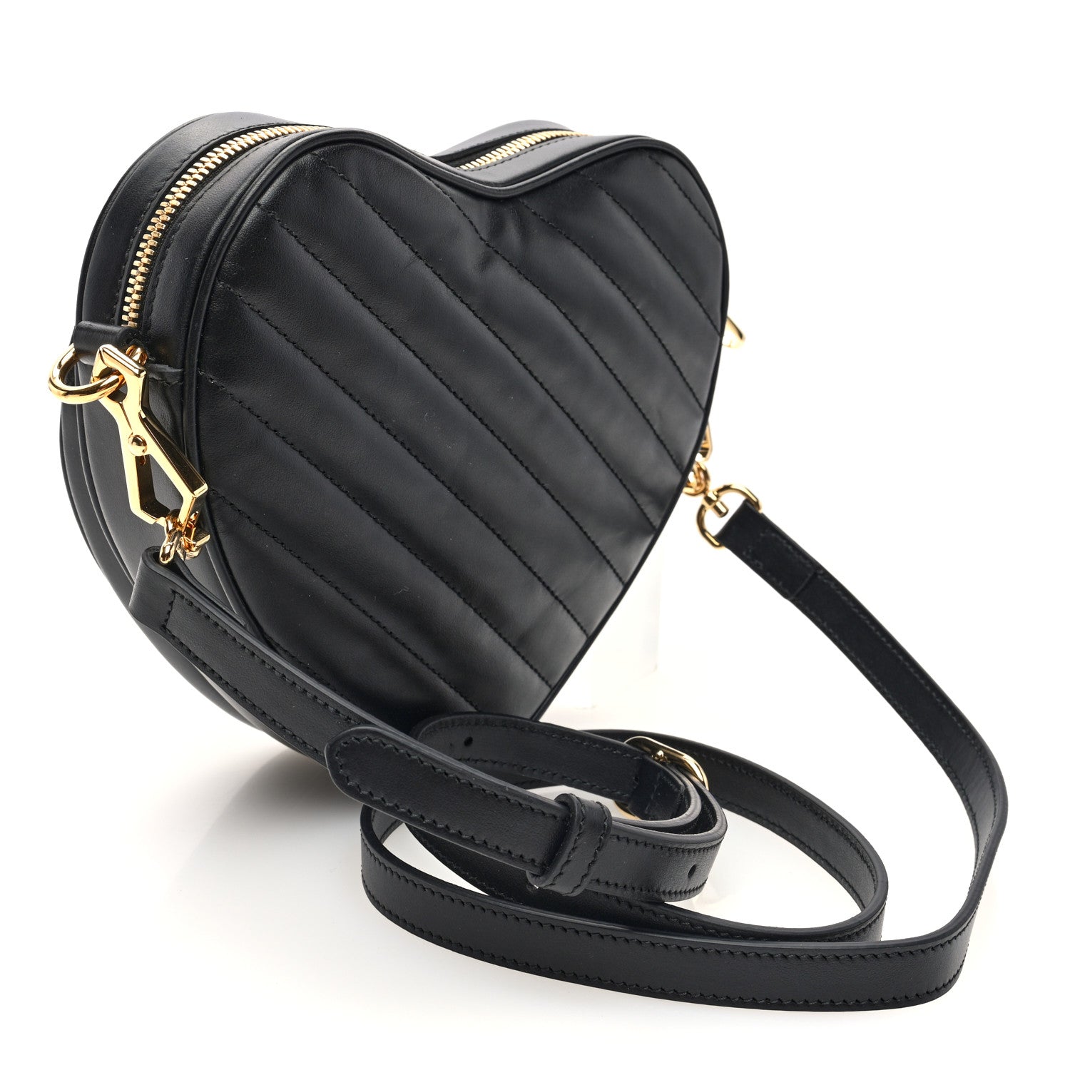 Gucci Calfskin Matelasse Diagonal Mini Interlocking G Heart Shoulder Bag Black 3 of 10