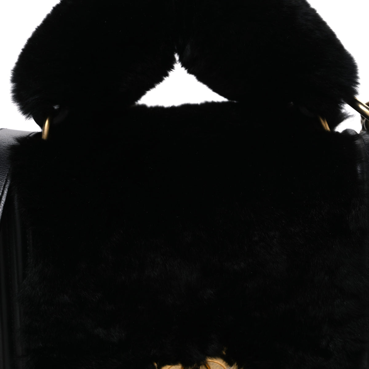 Orylag Rabbit Fur Calfskin Small Top Handle Boy Flap Black
