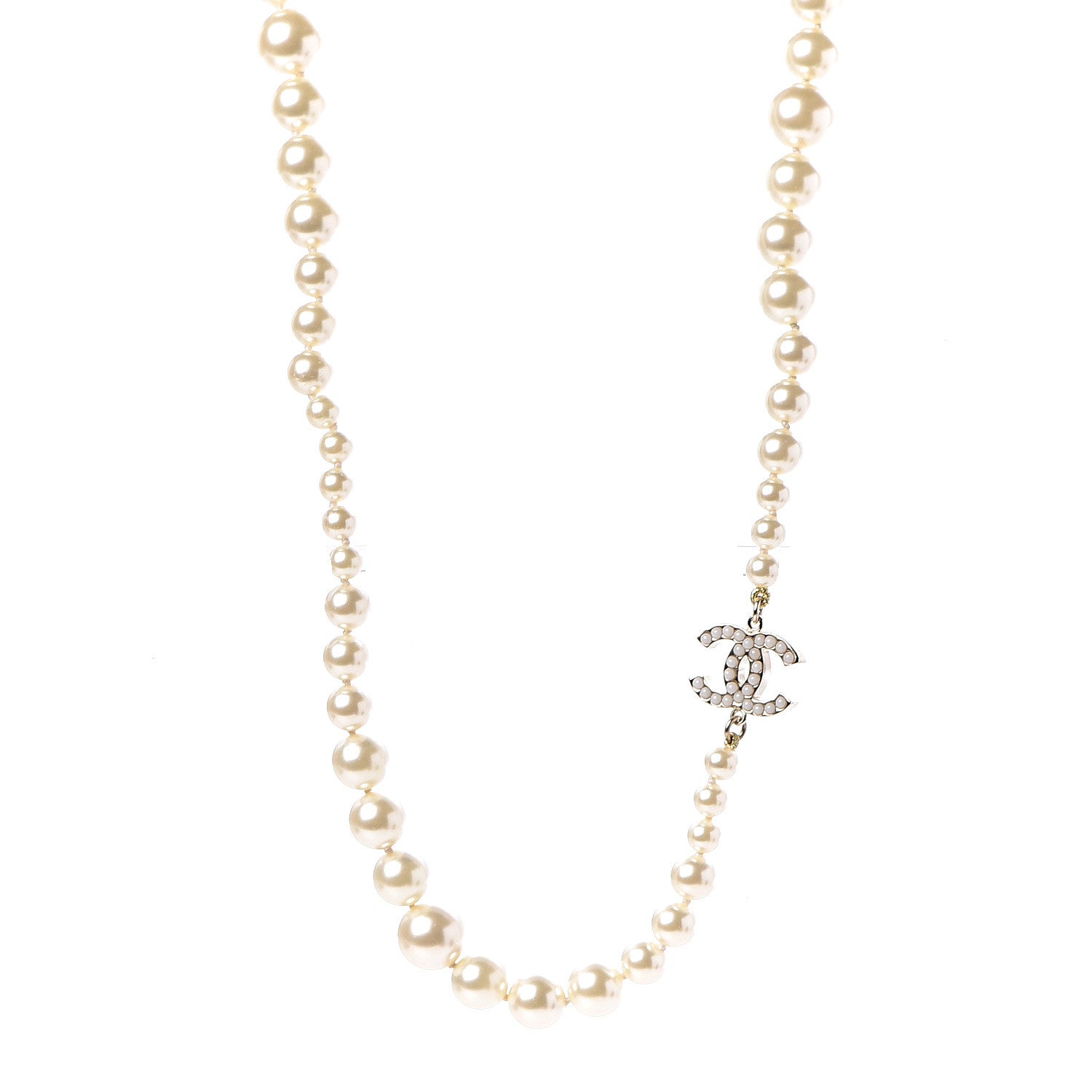 Chanel Graduated Pearl CC Long Necklace Light Gold 1 of 6