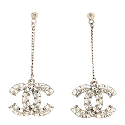 Chanel Baguette Crystal CC Drop Earrings Silver 1 of 4