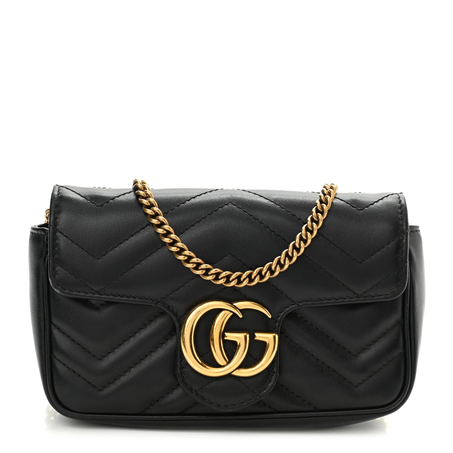 Calfskin Matelasse Super Mini GG Marmont Shoulder Bag Black