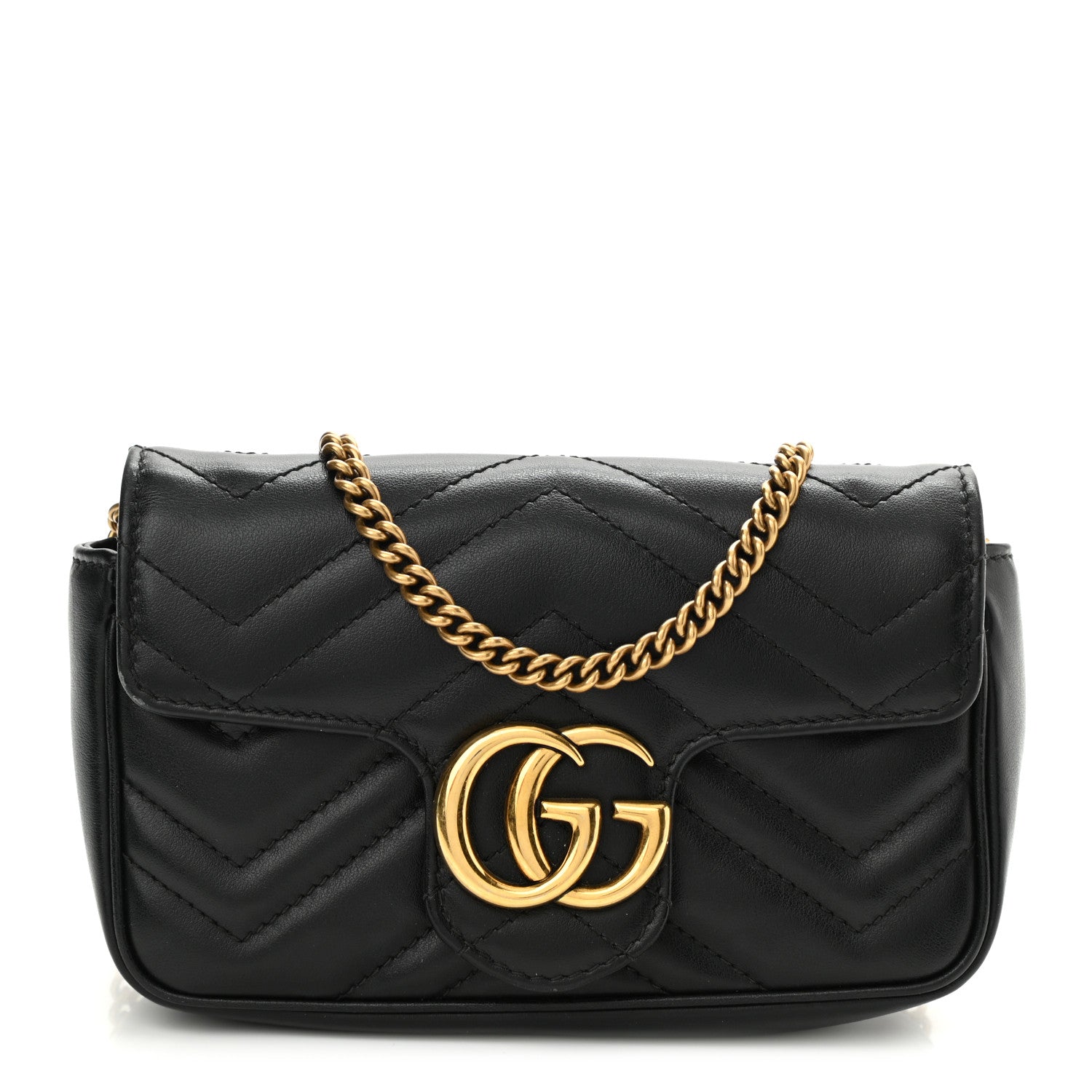 Gucci Calfskin Matelasse Super Mini GG Marmont Shoulder Bag Black 1 of 11