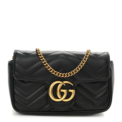 Gucci Calfskin Matelasse Super Mini GG Marmont Shoulder Bag Black 1 of 11