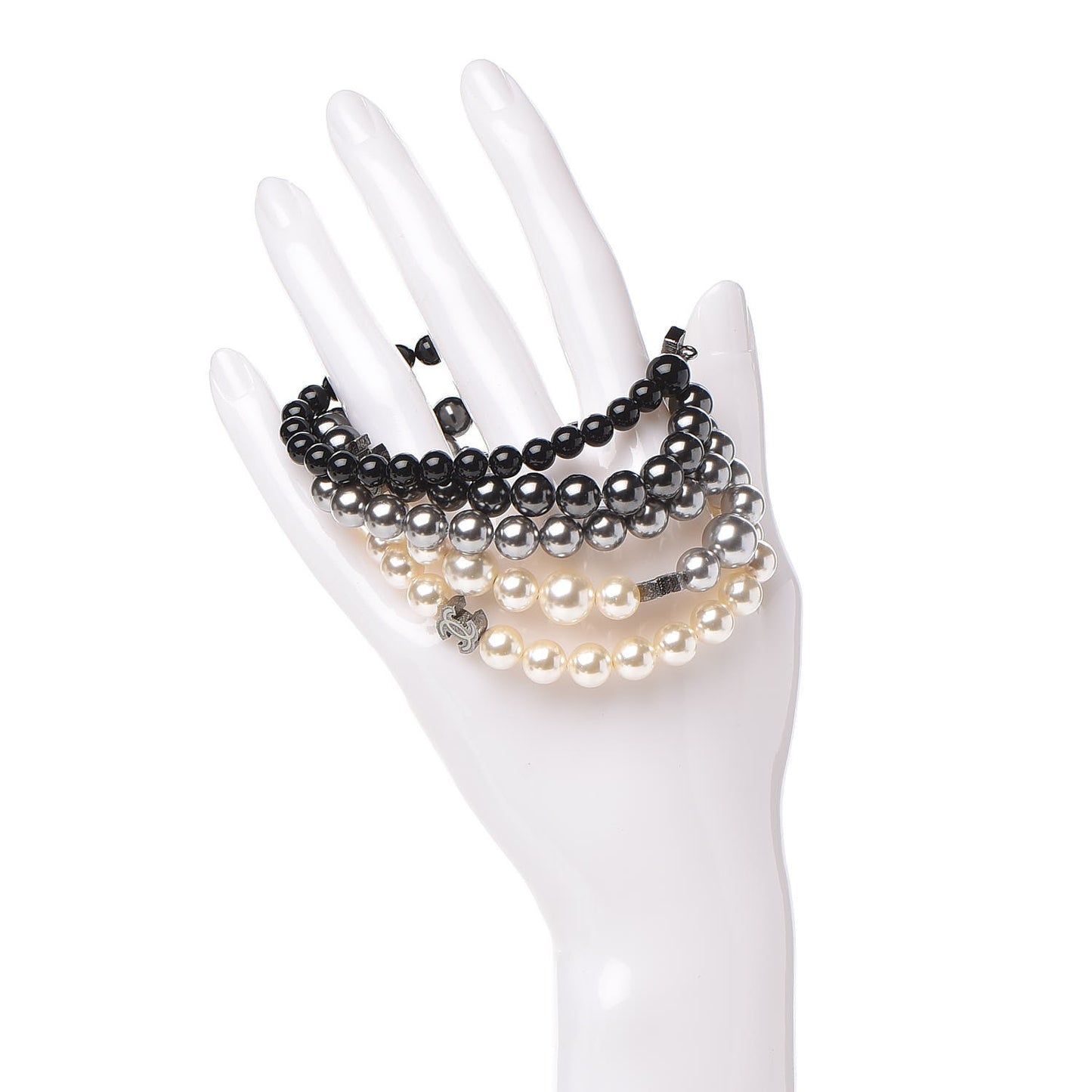 Pearl Bead CC Multistrand Bracelet Grey Black Ivory
