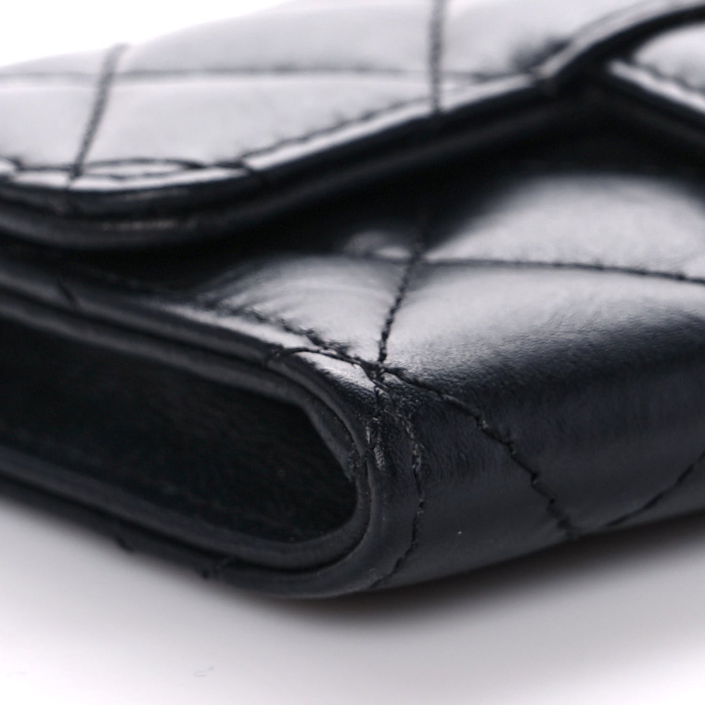 Aged Calfskin Quilted Reissue Flap Card Holder Black