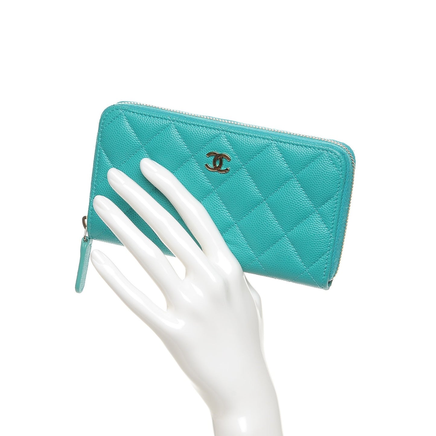 Caviar Quilted Small Zip Around Wallet Turquoise