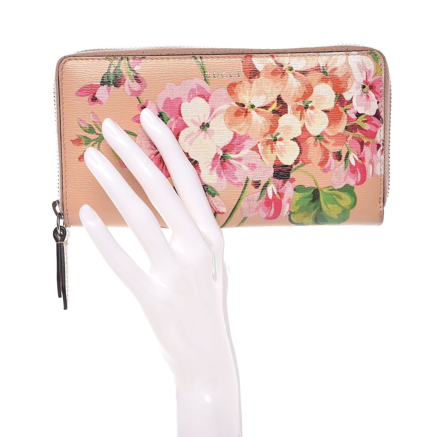 Shangai Calfskin Blooms Print Zip Around Wallet Pink Apricot Multicolor