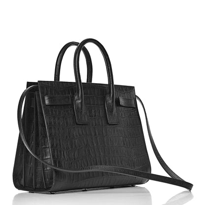 Saint Laurent Calfskin Crocodile Embossed Small Sac de Jour Black 3 of 10
