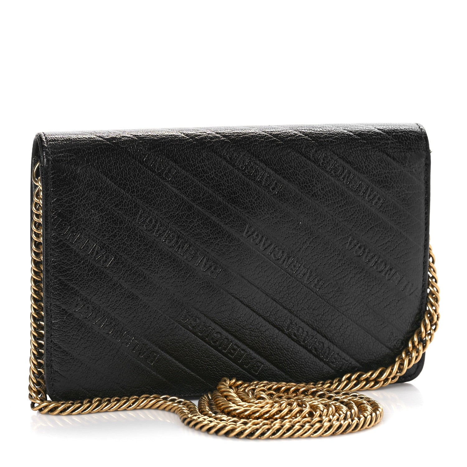 Balenciaga Shiny Goatskin Logo Embossed BB Wallet On Chain Black 2 of 11
