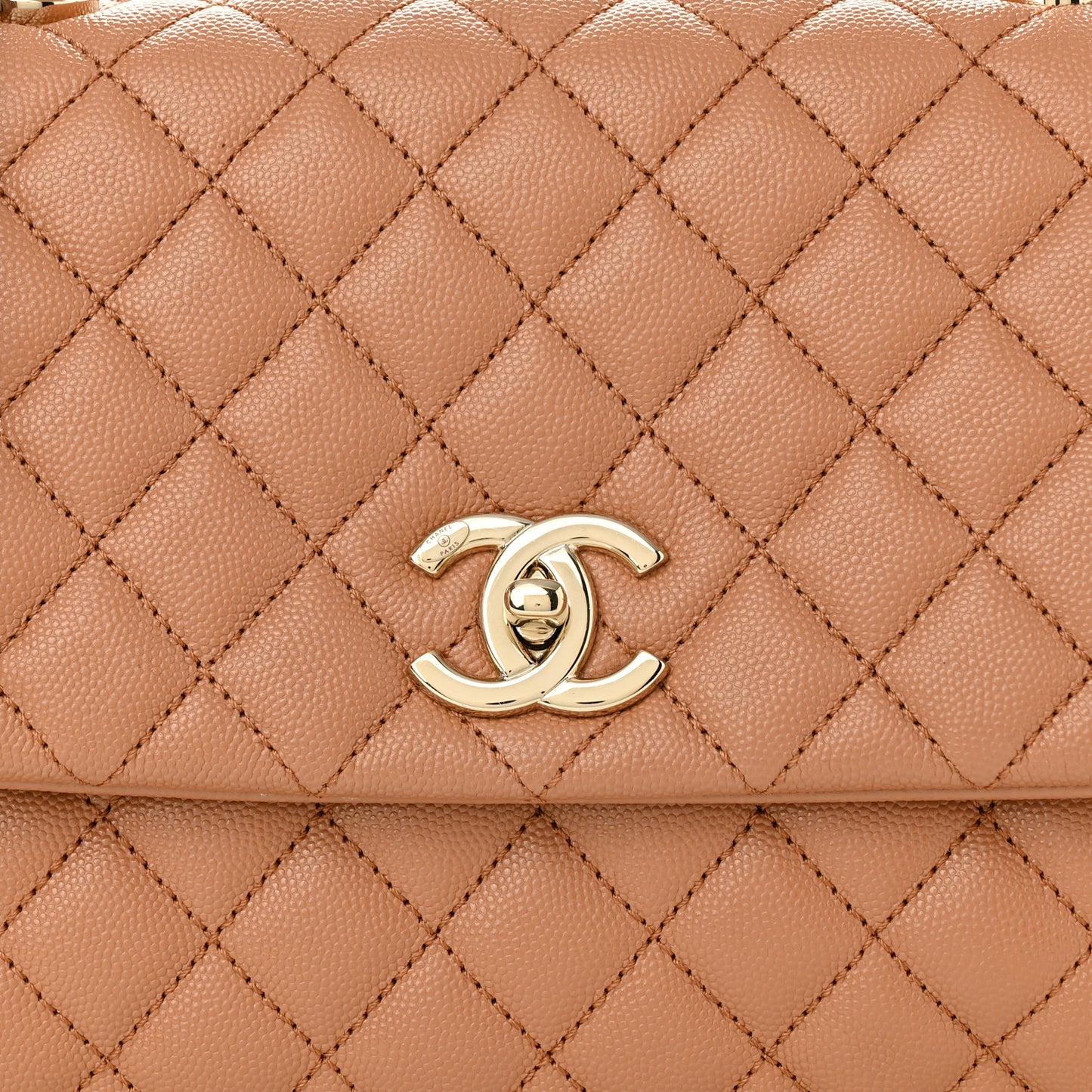 Caviar Quilted Lizard Embossed Small Coco Handle Flap Brown