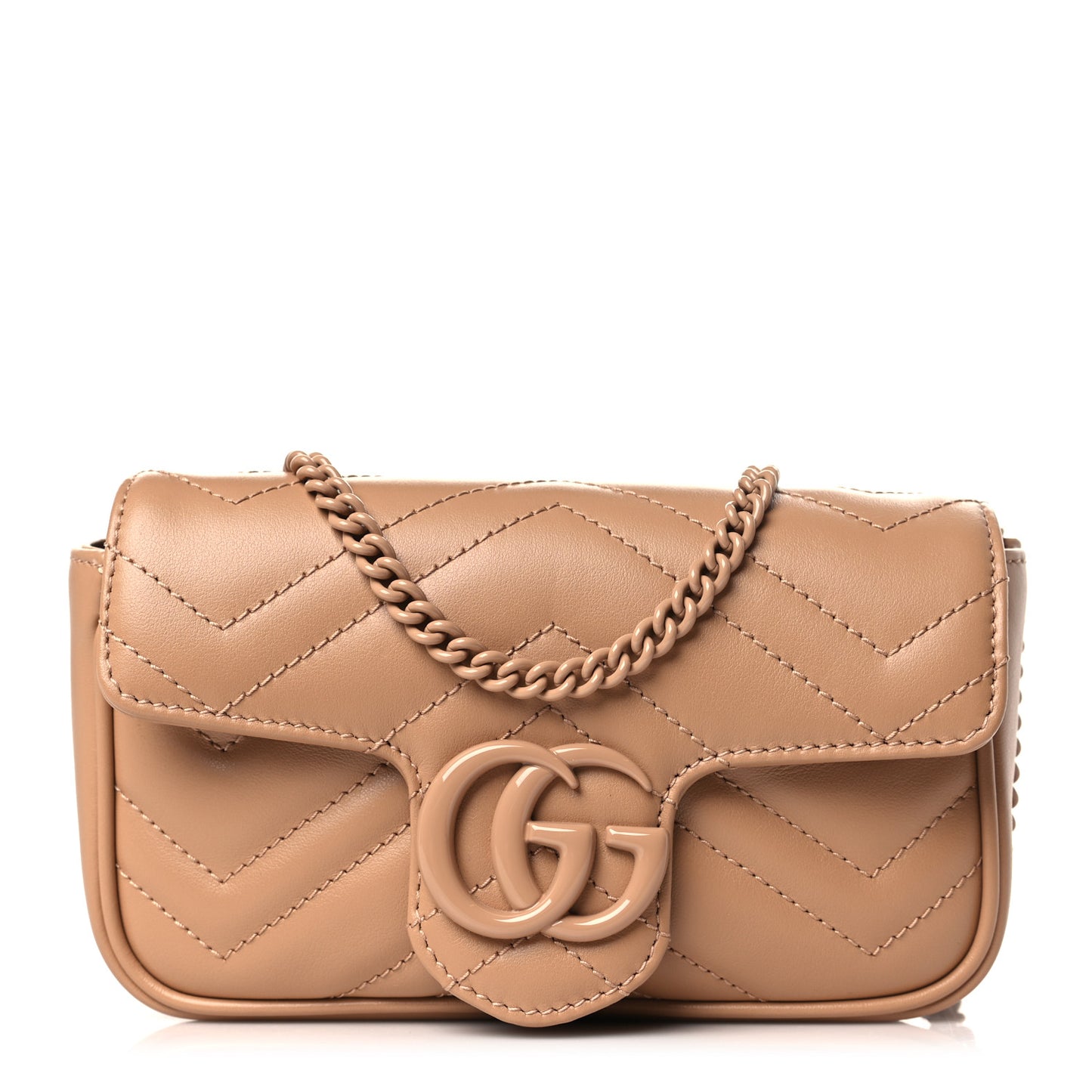 Calfskin Matelasse Monochrome Super Mini GG Marmont Shoulder Bag Camelia