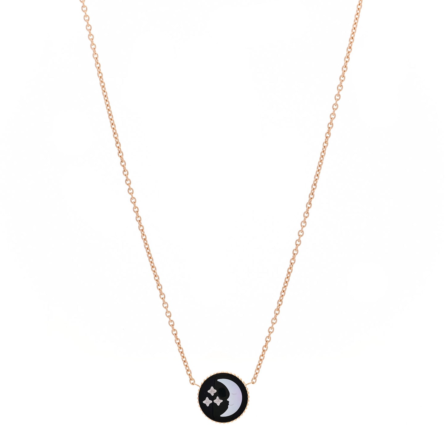 18K Yellow White Gold Diamond Black Onyx Mother of Pearl Rose Celeste Pendant Necklace