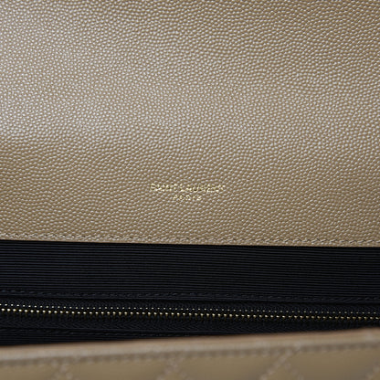 Saint Laurent Grain De Poudre Mixed Matelasse Large Triquilt Monogram Satchel Dark Beige 6 of 9