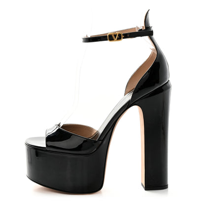 Valentino Garavani Patent Tan-Go 55/155mm Platform Sandals 37.5 Black 1 of 9