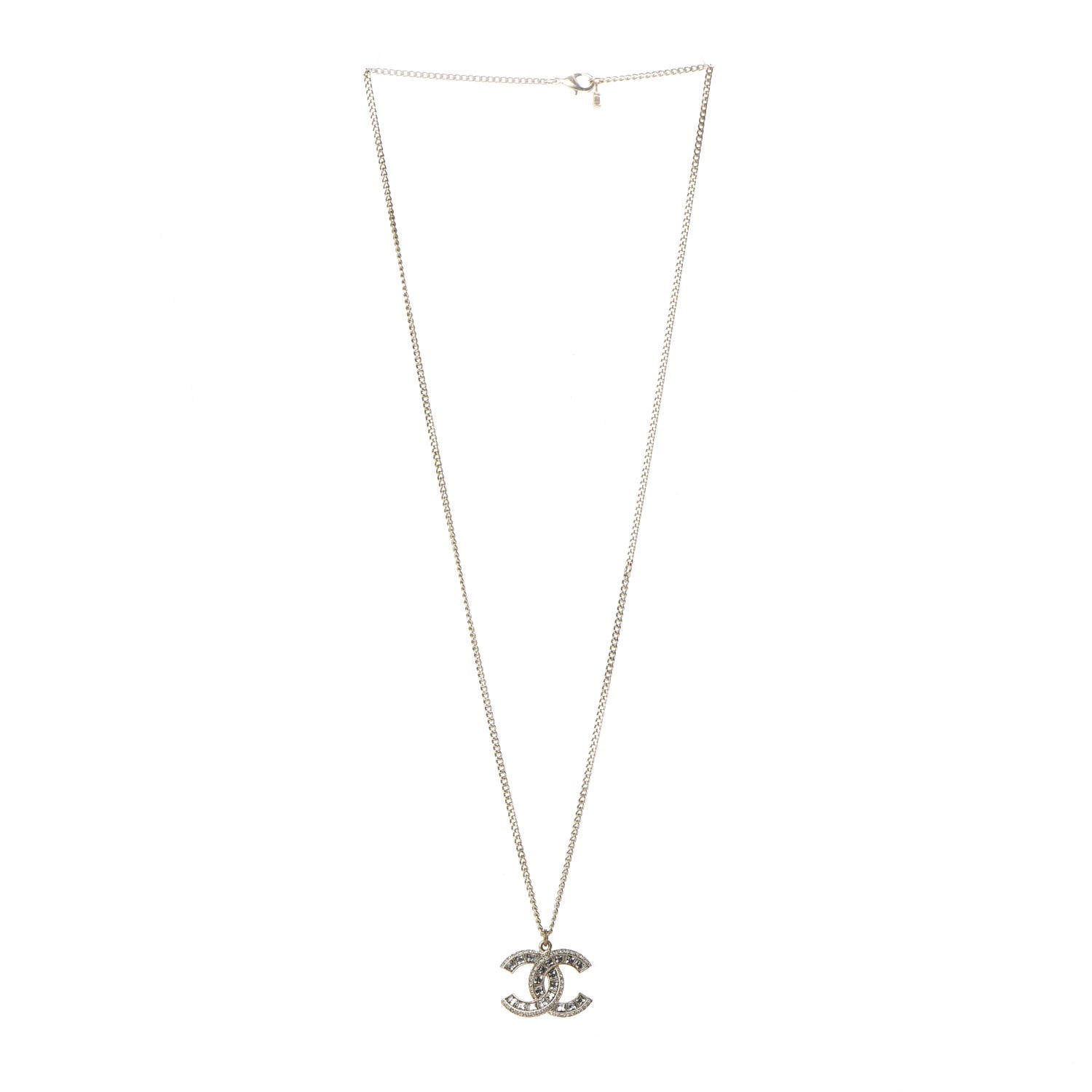 Chanel Crystal CC Pendant Necklace Gold 3 of 5