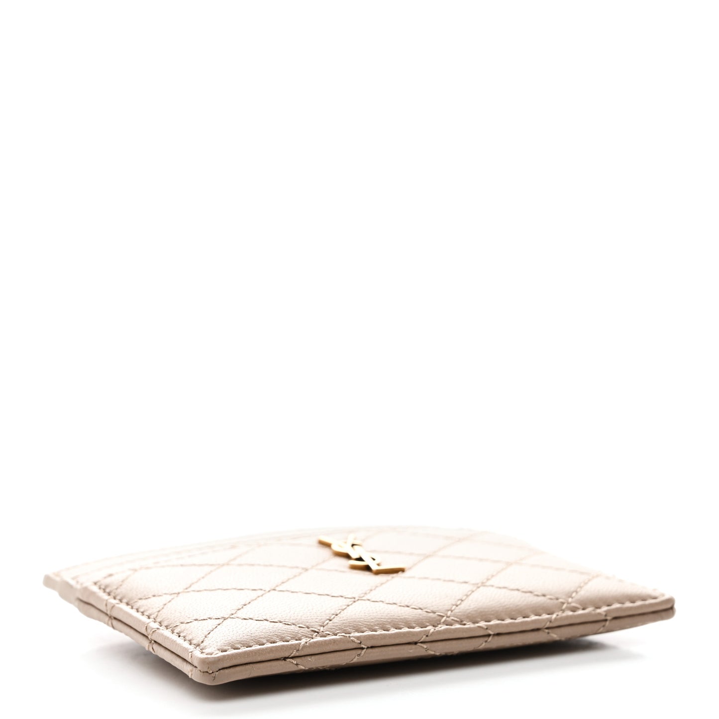 Lambskin Quilted Gaby Card Case Dark Beige