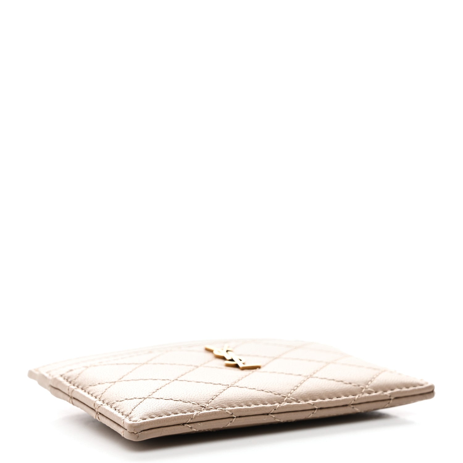 Saint Laurent Lambskin Quilted Gaby Card Case Dark Beige 4 of 7