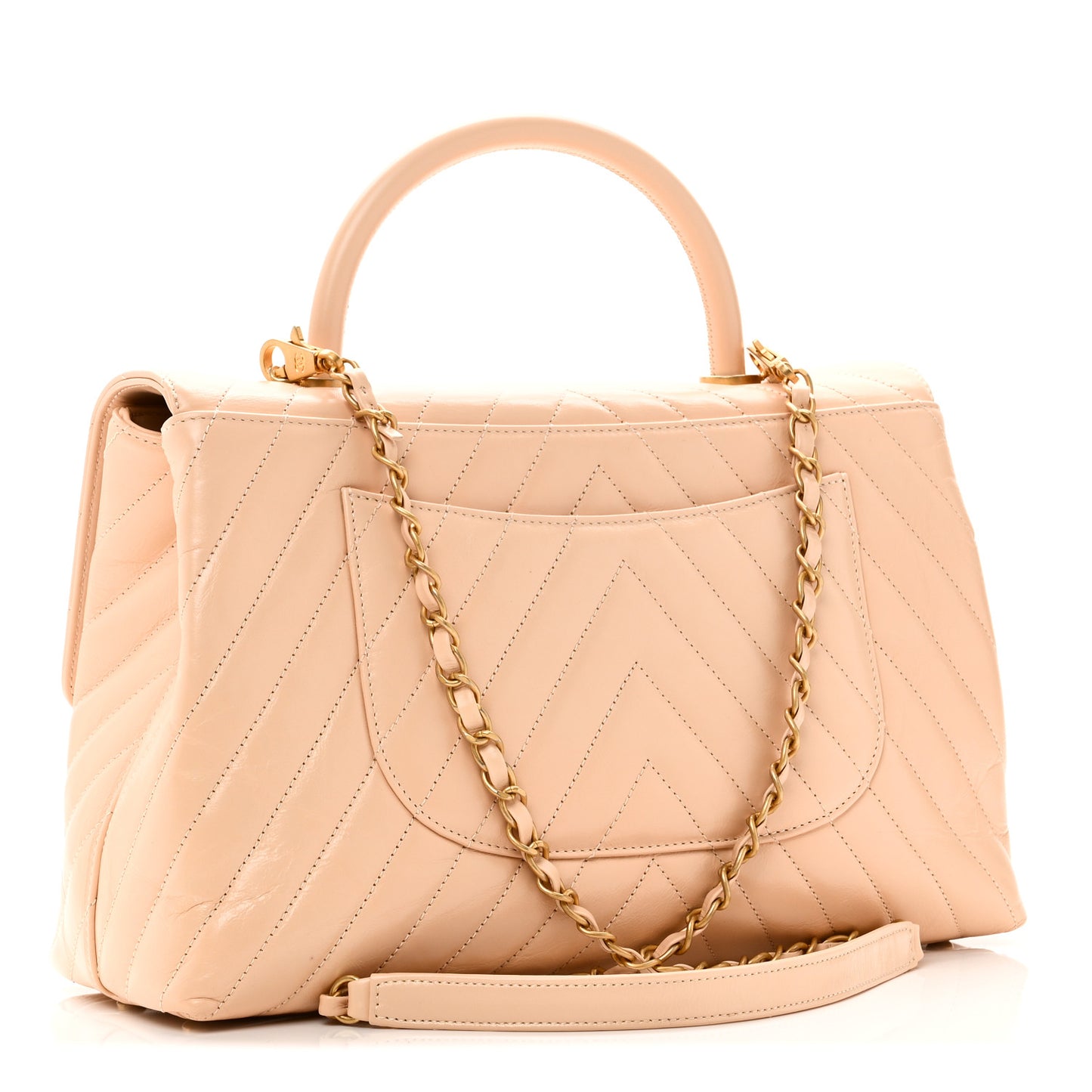 Calfskin Chevron Quilted Medium Coco Handle Flap Beige
