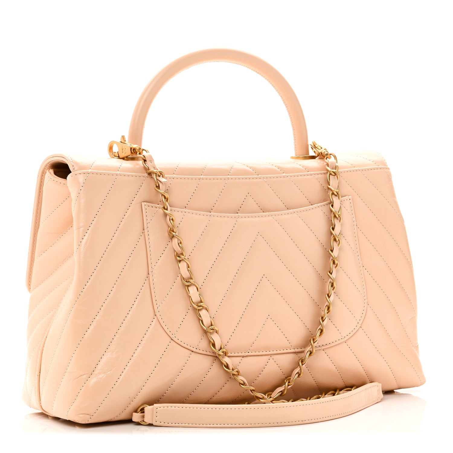 Chanel Calfskin Chevron Quilted Medium Coco Handle Flap Beige 3 of 10